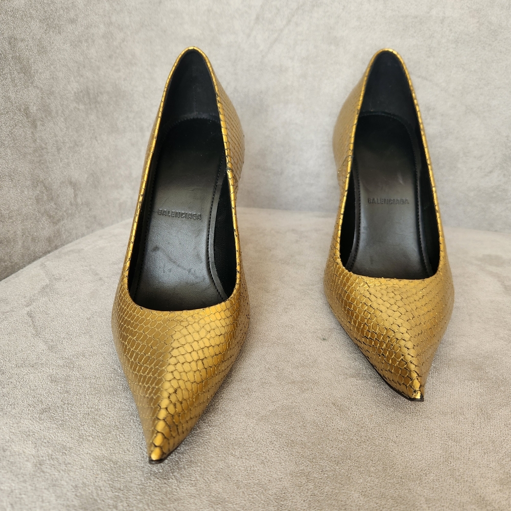 Balenciaga pumps 8 gold leather snake Essex architectural Made Italy new $1020 - Picture 6 of 16